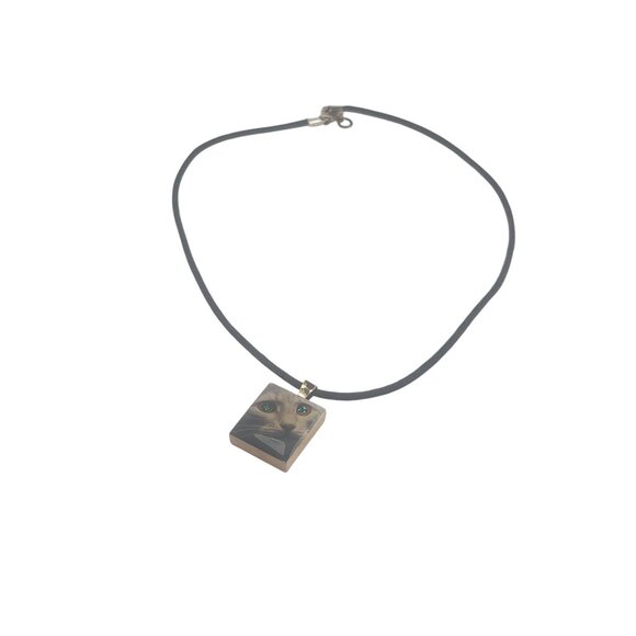 Cat-Themed Wooden A1 Pendant Necklace With Black Cord 16" Whimsical Jewelry - Picture 4 of 6